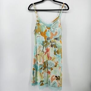 Ambrielle Sleepwear Floral Print Lace Trim V Neck Chemise Dress